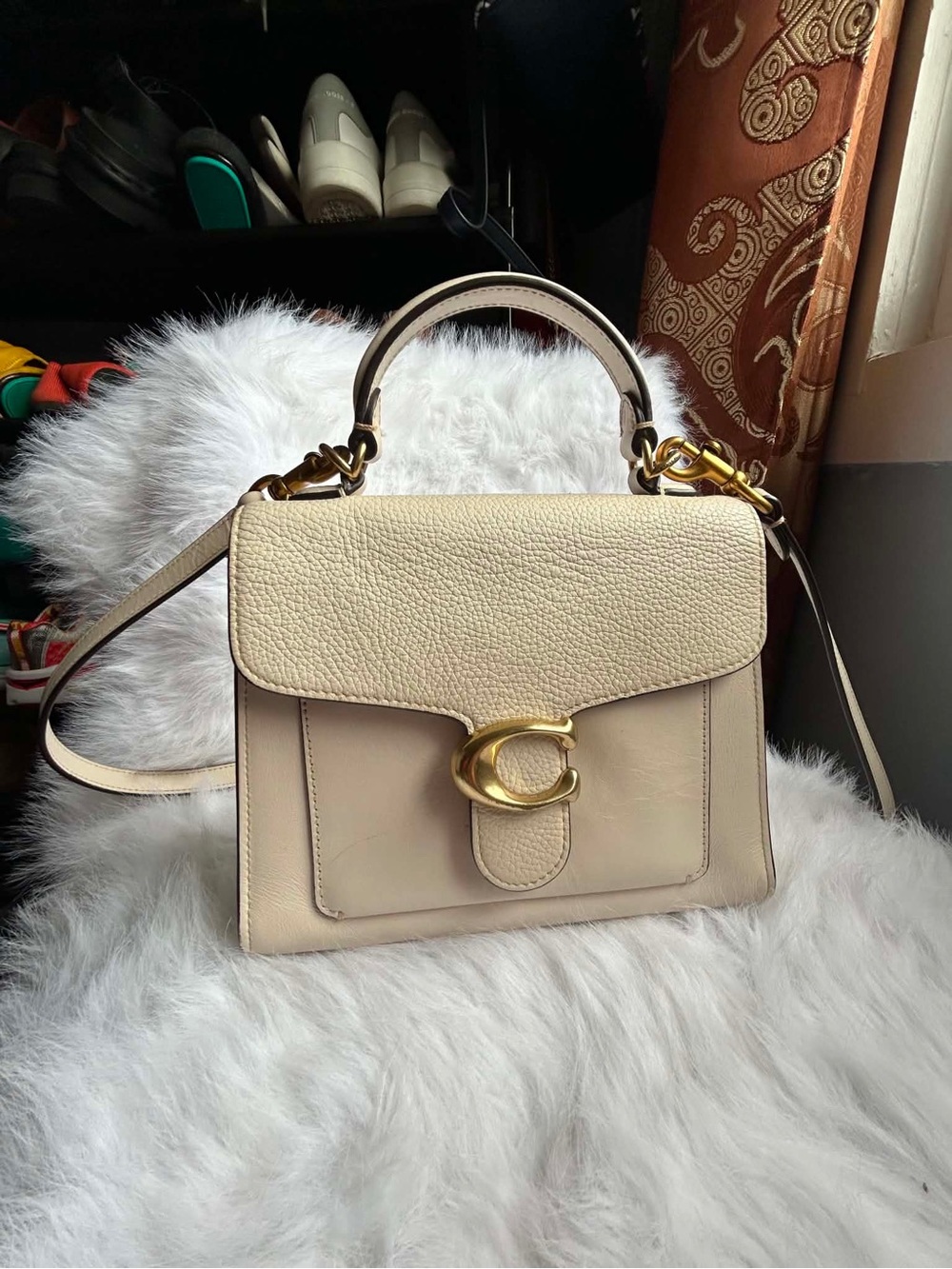 Coach Cream Leather Top-Handle Satchel with Gold Hardware